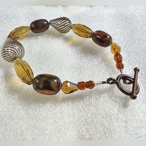 Amber Czech Glass Bead Toggle Bracelet